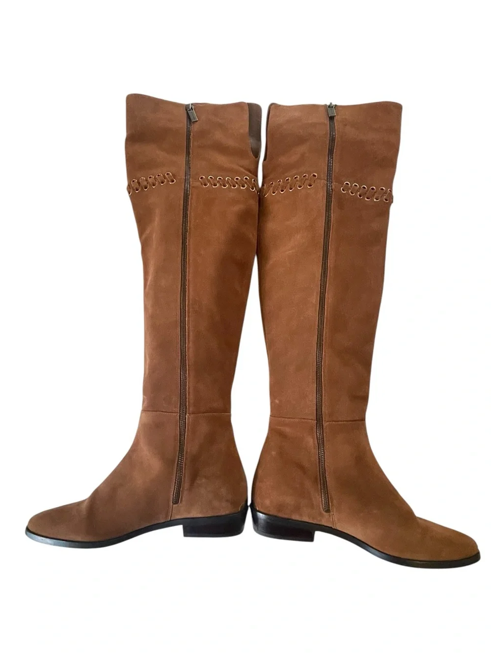 Michael Kors Malin Over The Knee Suede Boots Brown Whipstitch Gold Grommet 7.5